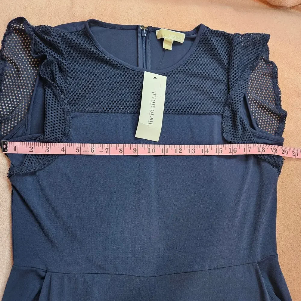 Michael Kors Women's XL Navy Mesh Inset Short Flutter Sleeve Cropped Jumpsuit